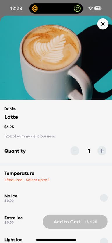Buenas Coffee App Customization Screen
